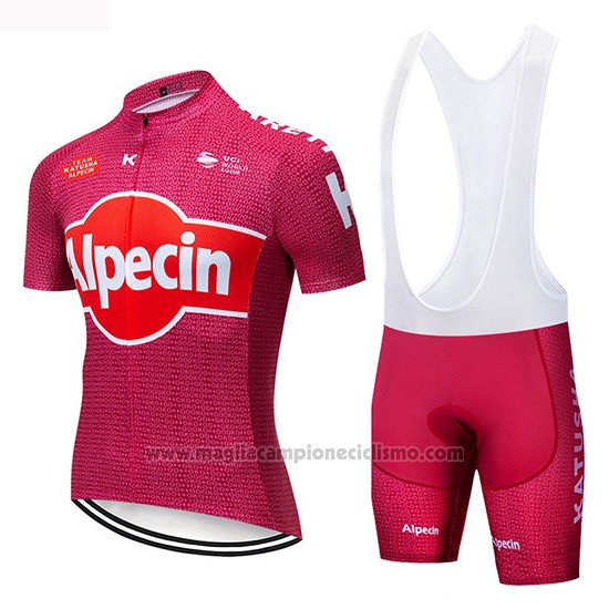 2019 Abbigliamento Ciclismo Katusha Alpecin Rosso Manica Corta e Salopette